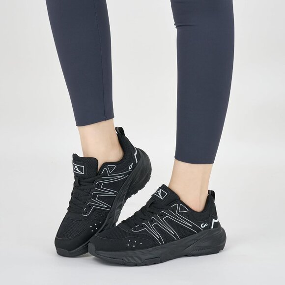 Women's Sneakers Walking Shoes Slip on Cushion Tennis Shoe Workout Gym All Black - Picture 6 of 6